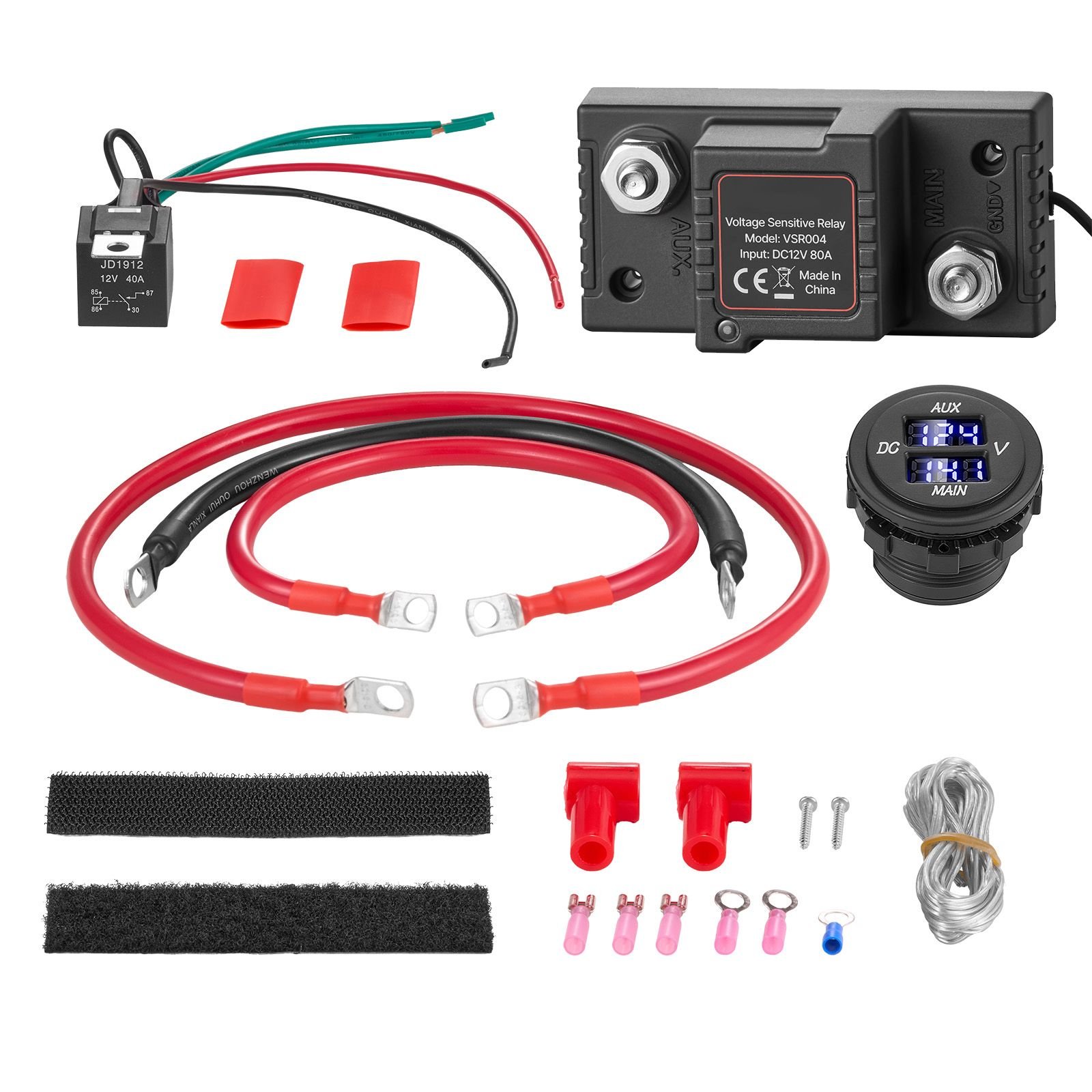 dual battery isolator kit, 12v 80 amp, manual and automatic vsr voltage sensitive relay with voltmeter, lcd screen, smart battery isolator, compatible with lead acid batteries, for utv, atv