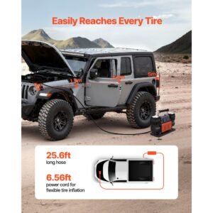 dual cylinder heavy duty air compressor, 10.6cfm auto stop portable tire inflator, 12v 150psi offroad air pump with lcd digital display & adapters for truck car suv 4 x 4 vehicle rv