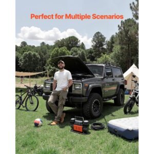 dual cylinder heavy duty air compressor, 10.6cfm auto stop portable tire inflator, 12v 150psi offroad air pump with lcd digital display & adapters for truck car suv 4 x 4 vehicle rv