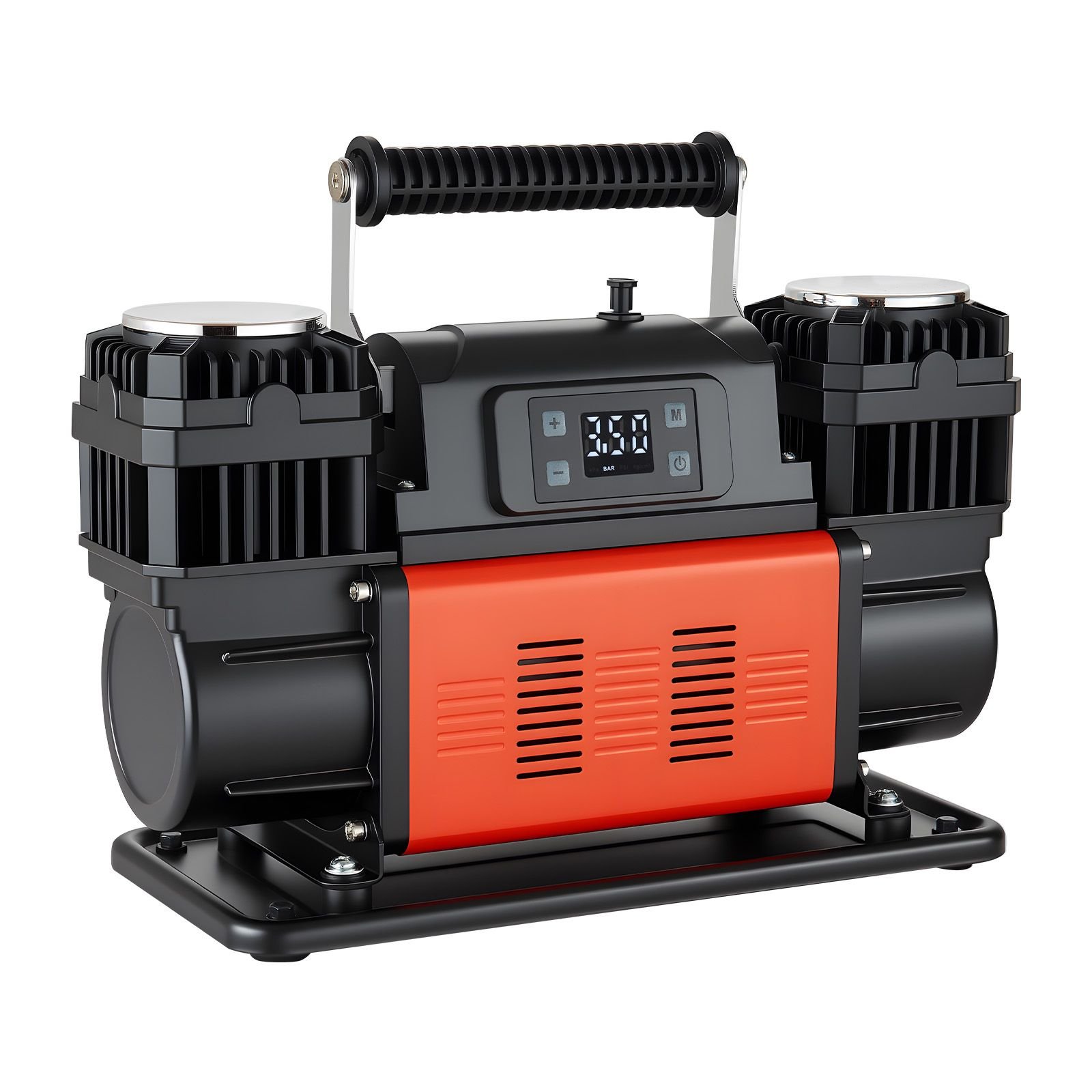 dual cylinder heavy duty air compressor, 10.6cfm auto stop portable tire inflator, 12v 150psi offroad air pump with lcd digital display & adapters for truck car suv 4 x 4 vehicle rv