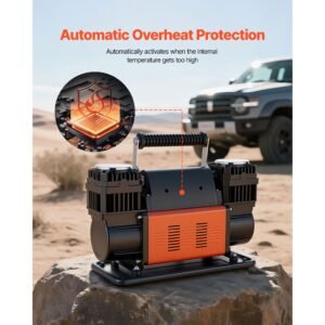 dual cylinder heavy duty air compressor, 10.6cfm portable tire inflator, 12v 150psi offroad air pump with digital pressure gauge & adapters for truck car suv 4 x 4 vehicle rv
