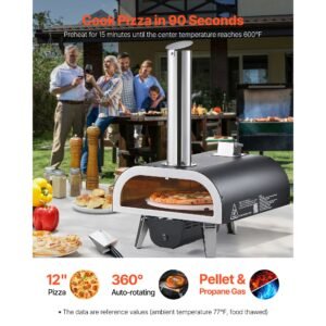 dual fuel pizza oven outdoor, 12 in wood fire & propane gas pizza oven, pellet & propane pizza maker with thermometer, iron spray electric rotation pizza cook for outside camping & backyard