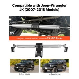 dual steering stabilizer, for 2007 2018 jeep wrangler jk, dual steering stabilizer kit fits with 2 inches of suspension lift or higher, enhanced control & reduced vibration, easy installation