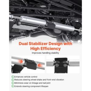 dual steering stabilizer, for 2007 2018 jeep wrangler jk, dual steering stabilizer kit fits with 2 inches of suspension lift or higher, enhanced control & reduced vibration, easy installation