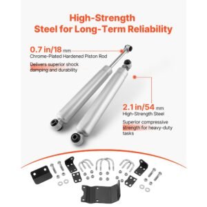 dual steering stabilizer, for 2007 2018 jeep wrangler jk, dual steering stabilizer kit fits with 2 inches of suspension lift or higher, enhanced control & reduced vibration, easy installation
