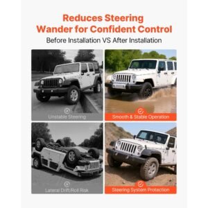 dual steering stabilizer, for 2007 2018 jeep wrangler jk, dual steering stabilizer kit fits with 2 inches of suspension lift or higher, enhanced control & reduced vibration, easy installation