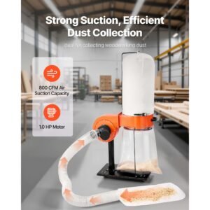 dust collector, 800 cfm 2.5 micron vortex cone dust collectors, 1hp sawdust collection system with 16 gallon large capacity dusts collector bag, filter bag, and casters, 3400 rpm high speed