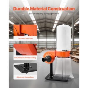 dust collector, 800 cfm 2.5 micron vortex cone dust collectors, 1hp sawdust collection system with 16 gallon large capacity dusts collector bag, filter bag, and casters, 3400 rpm high speed