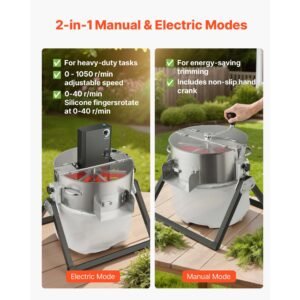 electric bud leaf trimmer, 2 in 1 manual & electric, 16 in bud trimmer with sharp stainless steel blades, bracket type wet dry hydroponic cutting machine with dry grate, for plant buds flowers