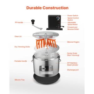 electric bud leaf trimmer, 2 in 1 manual & electric, 16 in bud trimmer with stainless steel blades, visual cutting, wet & dry hydroponic cutting machine with tray, for plant buds flowers