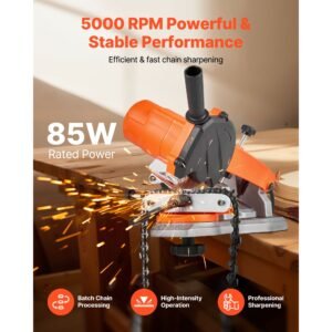 electric chainsaw sharpener, 85w bench saw chain sharpener 5000rpm, professional chainsaw sharpening tool with 2 grinding wheels & led light for woodworking, logging, gardening