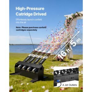electric confetti cannon machine, high output 4 shot confetti launcher, dmx512, manual & remote control, portable confe tti shooter for wedding christmas dj party event show stage nightclub
