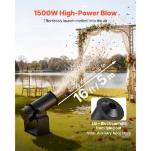 electric confetti machine, 1500w powerful output confetti cannon launcher, dmx512, manual & remote control, portable confe tti shooter for wedding christmas party event show stage nightclub