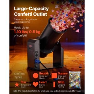 electric confetti machine, 1500w powerful output confetti cannon launcher, dmx512, manual & remote control, portable confe tti shooter for wedding christmas party event show stage nightclub