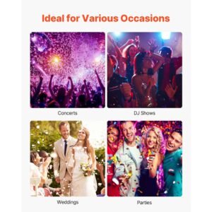 electric confetti machine with led lights, 1500w powerful output confetti cannon launcher, dmx512, manual & remote control, portable confe tti shooter for wedding christmas event show stage
