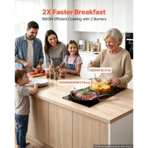 electric cooktop 12in 2 burners portable stove top 1800w 120v plug in, ceramic countertop/built in radiant electric stove , with 11 power levels, over heat guard, knob control