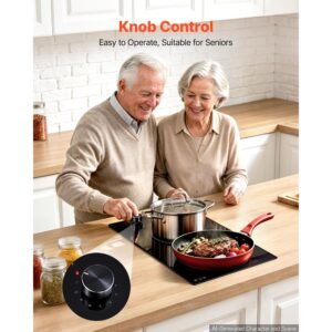 electric cooktop 12in 2 burners portable stove top 1800w 120v plug in, ceramic countertop/built in radiant electric stove , with 11 power levels, over heat guard, knob control