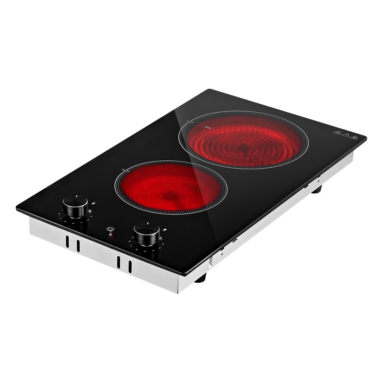 electric cooktop 12in 2 burners portable stove top 1800w 120v plug in, ceramic countertop/built in radiant electric stove , with 11 power levels, over heat guard, knob control