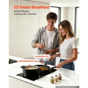 electric cooktop 12inch 2 burners portable stove top 1800w 120v, ceramic countertop/built in radiant electric stove, with 16 power levels, timer, child lock, over heat guard, touch control