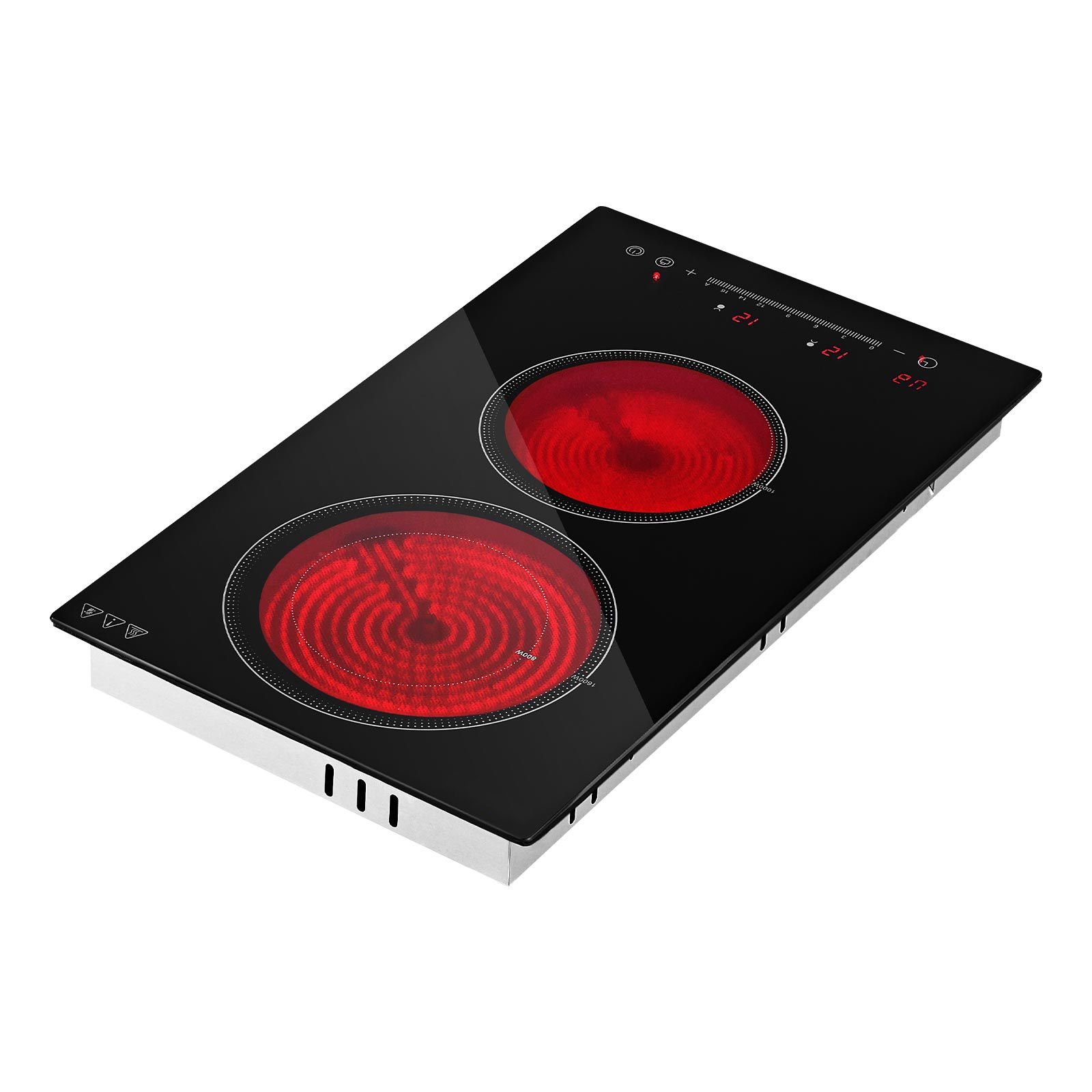 electric cooktop 12inch 2 burners portable stove top 1800w 120v, ceramic countertop/built in radiant electric stove, with 16 power levels, timer, child lock, over heat guard, touch control