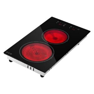 Electric Cooktop 12inch 2 Burners Portable Stove Top 1800W 120V, Ceramic Countertop/Built-in Radiant Electric Stove, with 9 Power Levels, Timer, Child Lock, Over-Heat Guard, Touch Control