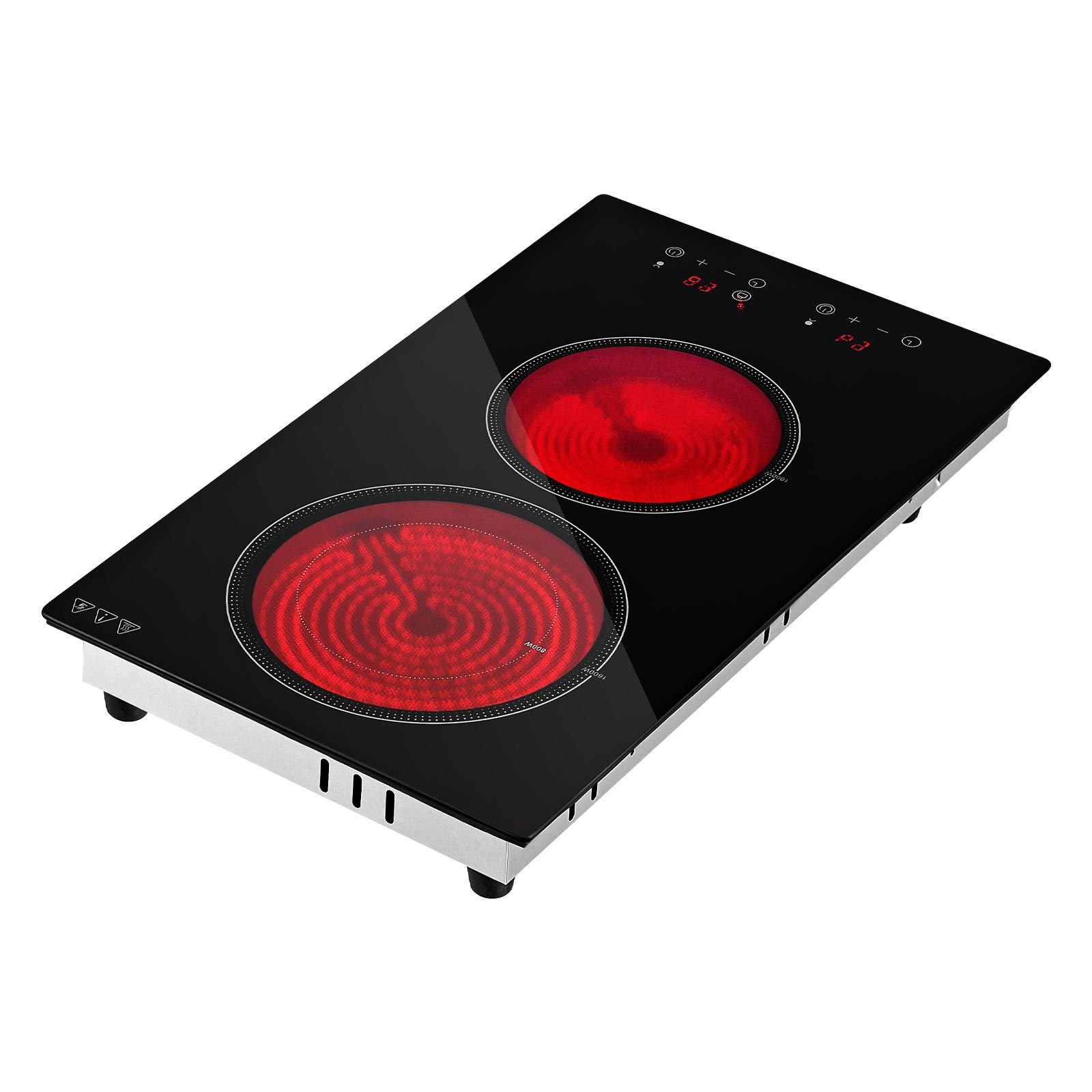 electric cooktop 12inch 2 burners portable stove top 1800w 120v, ceramic countertop/built in radiant electric stove, with 9 power levels, timer, child lock, over heat guard, touch control