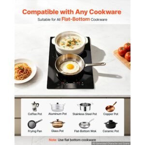electric cooktop 12inch 2 burners portable stove top 1800w 120v, ceramic countertop/built in radiant electric stove, with 9 power levels, timer, child lock, over heat guard, touch control
