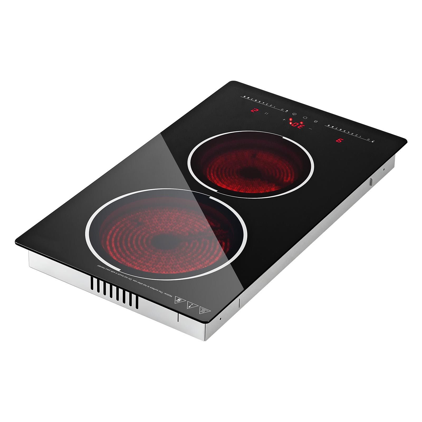 electric cooktop 12inch 2 burners portable stove top 1800w 120v, ceramic countertop/built in radiant electric stove, with 9 power levels, timer, child lock, over heat guard, touch control