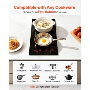 electric cooktop 12inch 2 burners portable stove top 1800w 120v, ceramic countertop/built in radiant electric stove, with 9 power levels, timer, child lock, over heat guard, touch control