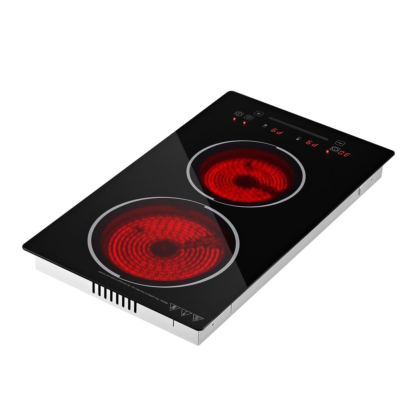 electric cooktop 12inch 2 burners portable stove top 1800w 120v, ceramic countertop/built in radiant electric stove, with 9 power levels, timer, child lock, over heat guard, touch control