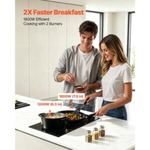electric cooktop 12inch 2 burners stove top 3000w 220v no plug, ceramic built in radiant electric stove, with 9 power levels, timer, child lock, over heat guard, touch control