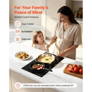 electric cooktop 12inch 2 burners stove top 3000w 220v no plug, ceramic built in radiant electric stove, with 9 power levels, timer, child lock, over heat guard, touch control