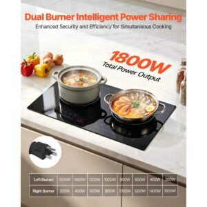 electric cooktop 24inch 2 burners portable stove top 1800w 120v, ceramic countertop/built in radiant electric stove , with 9 power levels, timer, child lock, over heat guard, touch control