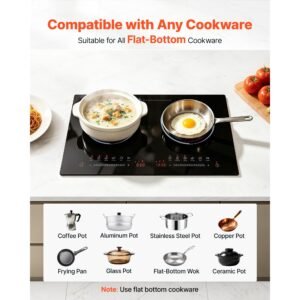 electric cooktop 24inch 2 burners portable stove top 1800w 120v, ceramic countertop/built in radiant electric stove , with 9 power levels, timer, child lock, over heat guard, touch control