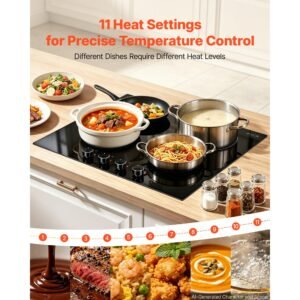 electric cooktop 24inch 4 burners stove top 6000w 220v no plug, ceramic built in radiant electric stove , with 11 power levels, over heat guard, knob control, for diverse cooking requirements