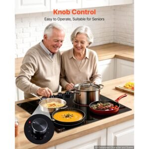 electric cooktop 24inch 4 burners stove top 6000w 220v no plug, ceramic built in radiant electric stove , with 11 power levels, over heat guard, knob control, for diverse cooking requirements