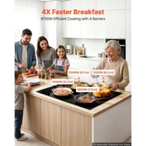 electric cooktop 30inch 4 burners stove top 6700w 220v no plug, ceramic built in radiant electric stove , with 11 power levels, timer, child lock, over heat guard, knob/touch control