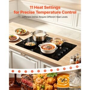 electric cooktop 30inch 4 burners stove top 6700w 220v no plug, ceramic built in radiant electric stove , with 11 power levels, timer, child lock, over heat guard, knob/touch control