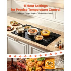 electric cooktop 36inch 5 burners stove top 8800w 220v no plug, ceramic built in radiant electric stove , with 11 power levels, timer, child lock, over heat guard, knob/touch control