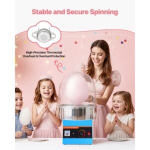 electric cotton candy machine, 1000w commercial floss maker with cover, commercial cotton candy machine w/stainless steel bowl & sugar scoop, ideal for carnival, birthday, family party, blue