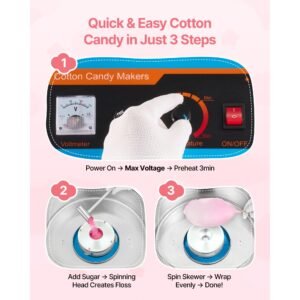 electric cotton candy machine, 1000w commercial floss maker with cover, commercial cotton candy machine w/stainless steel bowl & sugar scoop, ideal for carnival, birthday, family party, blue