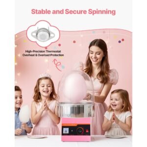 electric cotton candy machine, 1000w commercial floss maker with cover, commercial cotton candy machine w/stainless steel bowl & sugar scoop, ideal for carnival, birthday, family party, pink