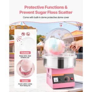 electric cotton candy machine, 1000w commercial floss maker with cover, commercial cotton candy machine w/stainless steel bowl & sugar scoop, ideal for carnival, birthday, family party, pink