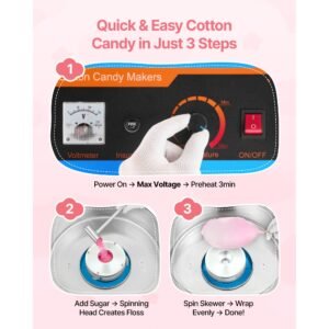 electric cotton candy machine, 1000w electric floss maker with cover, commercial cotton candy machine w/stainless steel bowl & sugar scoop, ideal for home, carnival, birthday, family party, blue