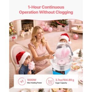 electric cotton candy machine, 1000w electric floss maker with cover, commercial cotton candy machine w/stainless steel bowl & sugar scoop, ideal for home, carnival, birthday, family party, blue