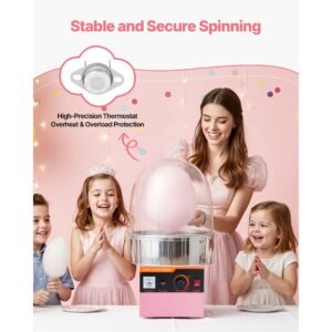 electric cotton candy machine, 1000w electric floss maker with cover, commercial cotton candy machine w/stainless steel bowl & sugar scoop, ideal for home, carnival, birthday, family party, pink