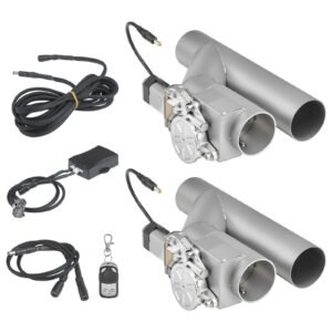 Electric Exhaust Cutout, 2.5 Inch 2PCS Universal Stainless Steel Exhaust Valve Kit with One Controller Remote Kit, Cut Out Valve, Y Pipe, Remote Control, Fits Trucks, Sedans, Sports Cars, SUVs