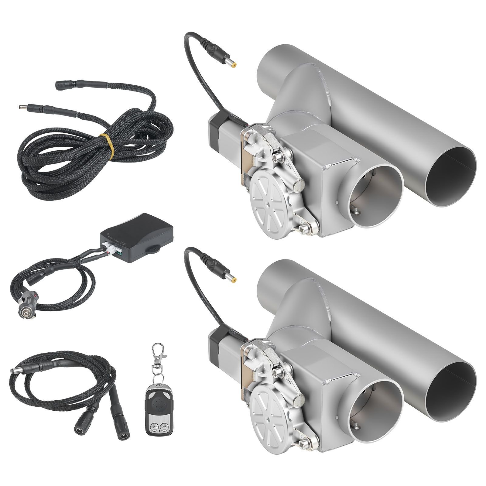 electric exhaust cutout, 2.5 inch 2pcs universal stainless steel exhaust valve kit with one controller remote kit, cut out valve, y pipe, remote control, fits trucks, sedans, sports cars, suvs