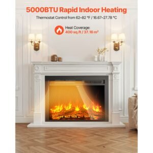 electric fireplace insert, 28.5 inch recessed and wall mounted with adjustable flame color brightness & 8h timer & remote control, indoor heater w/ 750w/1500w dual heating modes, 5000btu black