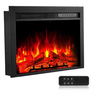 Electric Fireplace Insert, 28.5 inch Recessed and Wall Mounted with Adjustable Flame Color Brightness & 8h Timer & Remote Control, Indoor Heater w/ 750W/1500W Dual Heating Modes, 5000BTU Black